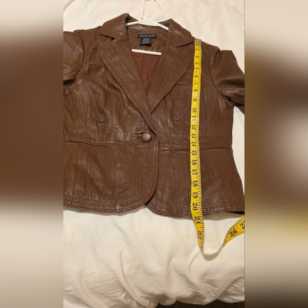 Boston Proper leather jacket blazer Lined Partial sleeve Brown Size 6 Biker Moto - Picture 8 of 8